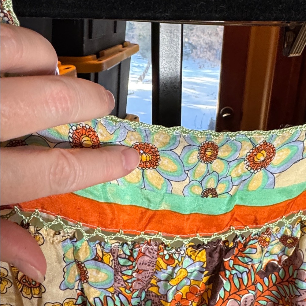 Johnny Was 100% Silk Floral Print Square Neck Boho Dress Size Large *FLAW* - Picture 12 of 13